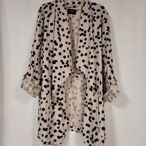 T Tahari Linen Beige Open Front Blend Waterfall Polka Dot Jacket Size Medium